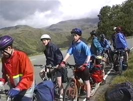 The group at our Llyn Gwynant viewpoint on the descent from Pen-y-Pass youth hostel